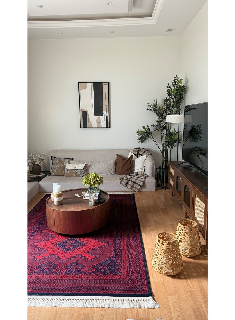 سجادتي سجادة خان محمدي التراثية الأفغانية الفاخرة للمجالس والصالون وديكور المنزل مقاس 160 × 230 سم، باللون الأحمر - Image 2